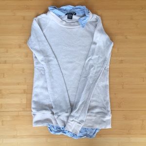 White Sweater Blue Collar/Sleeves/Bottom Details
